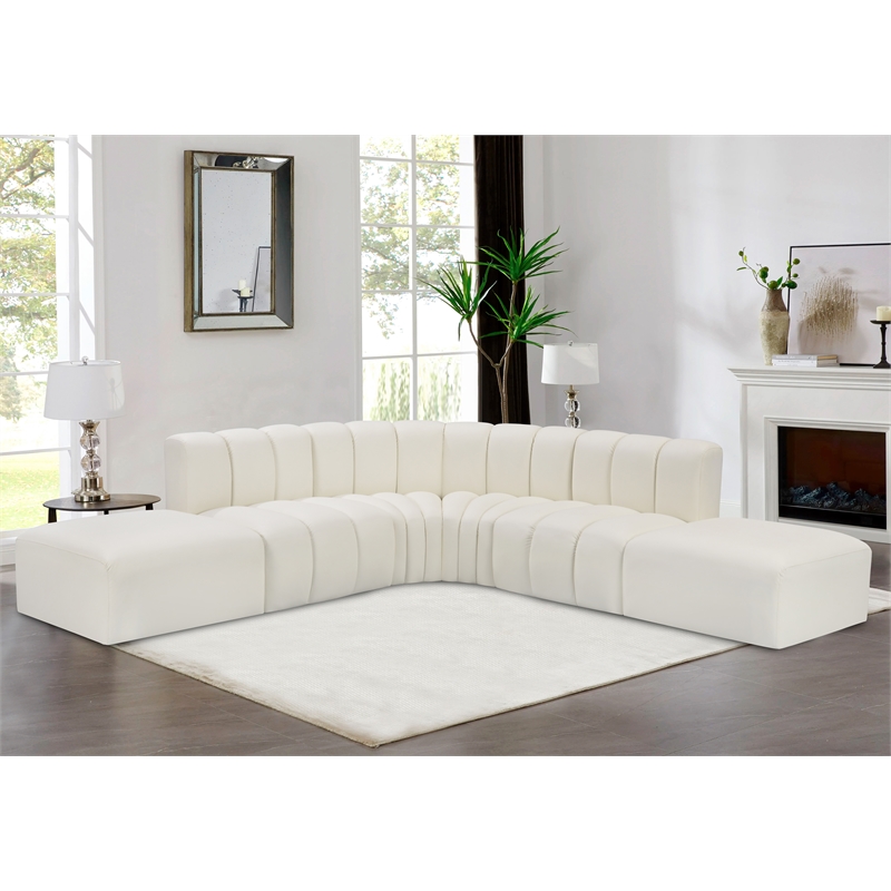 Bowery Hill Contemporary Cream Vegan Leather Modular Sectional