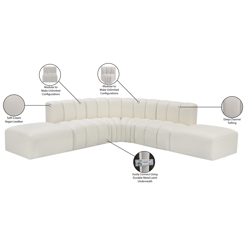 Bowery Hill Contemporary Cream Vegan Leather Modular Sectional