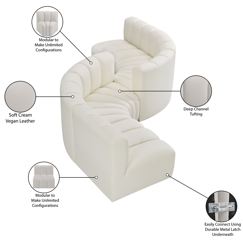 Bowery Hill Contemporary Cream Vegan Leather Modular Sectional