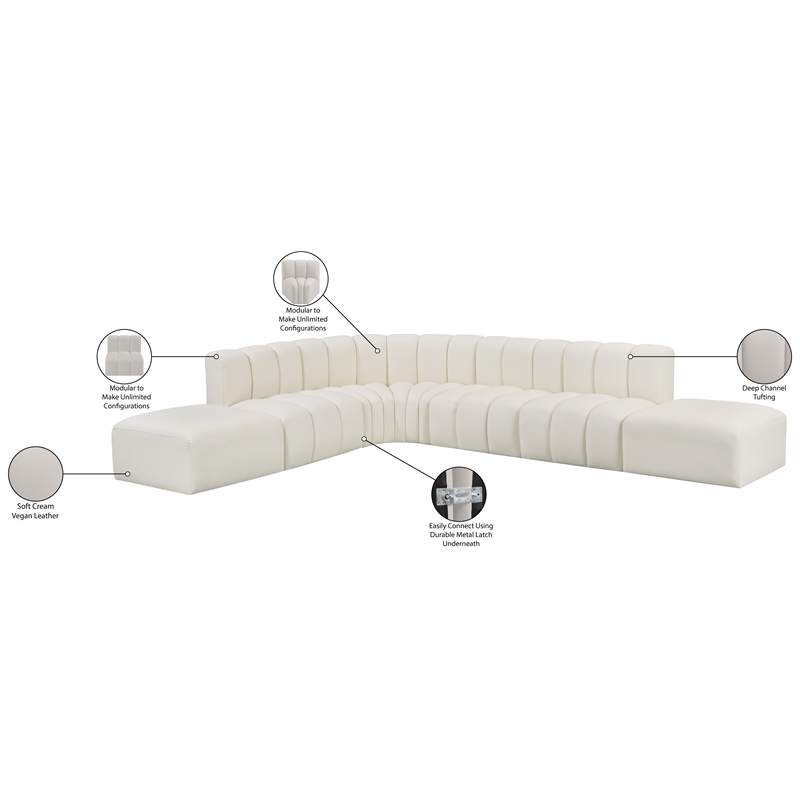 Bowery Hill Contemporary Cream Vegan Leather Modular Sectional