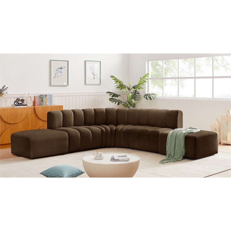 Bowery Hill Contemporary Soft Brown Velvet Modular Sectional
