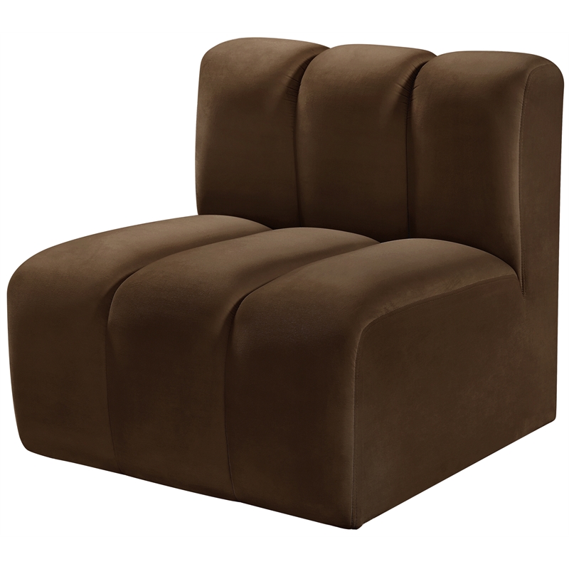 Bowery Hill Contemporary Deep Channel Tufted Soft Brown Velvet Straight Chair