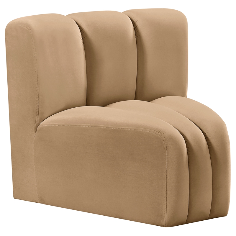 Bowery Hill Contemporary Deep Channel Tufted Soft Camel Velvet Curved Corner