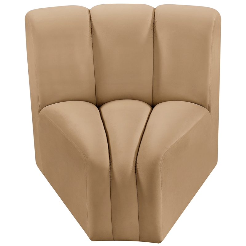 Bowery Hill Contemporary Deep Channel Tufted Soft Camel Velvet Curved Corner