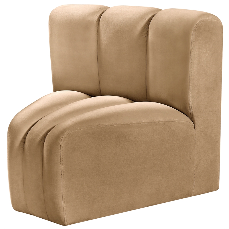 Bowery Hill Contemporary Deep Channel Tufted Soft Camel Velvet Curved Corner