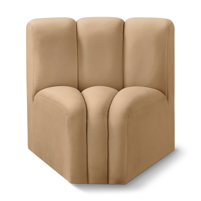 Bowery Hill Contemporary Deep Channel Tufted Soft Camel Velvet Curved Corner