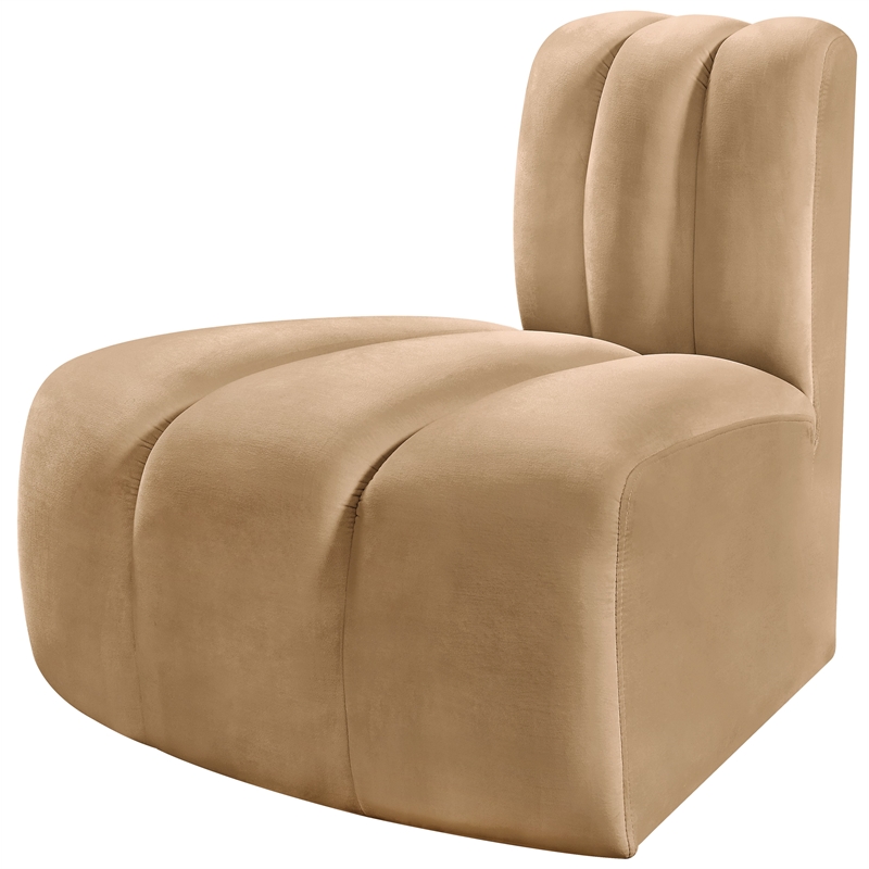 Bowery Hill Contemporary Deep Channel Tufted Soft Camel Velvet Reverse Corner