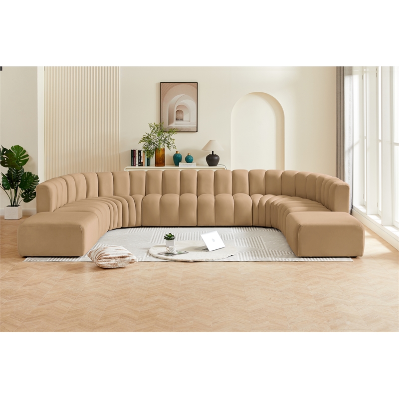 Bowery Hill Contemporary Soft Camel Velvet Modular Sectional