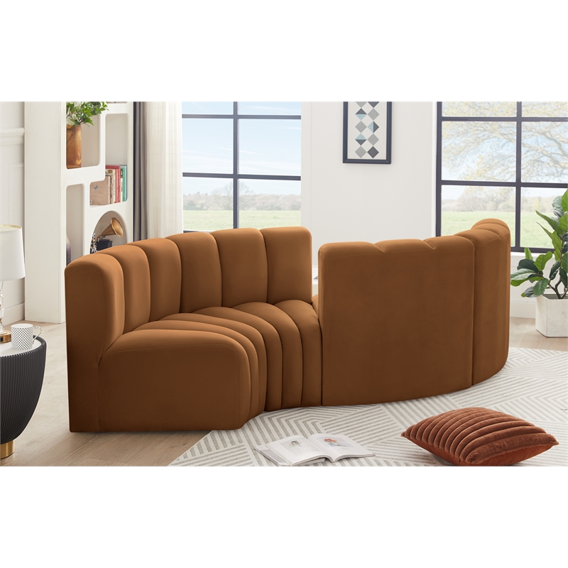 Bowery Hill Contemporary Soft Saddle Velvet Modular Sectional