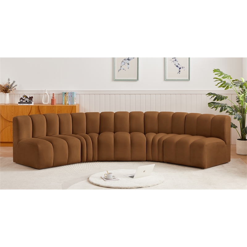 Bowery Hill Contemporary Soft Saddle Velvet Modular Sectional