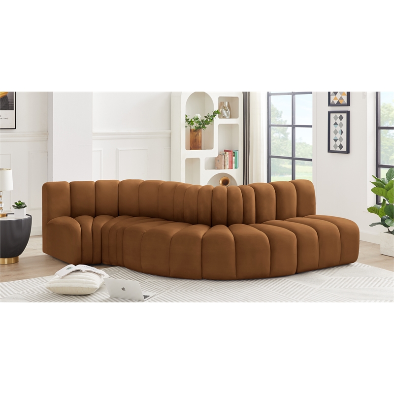 Bowery Hill Contemporary Soft Saddle Velvet Modular Sectional