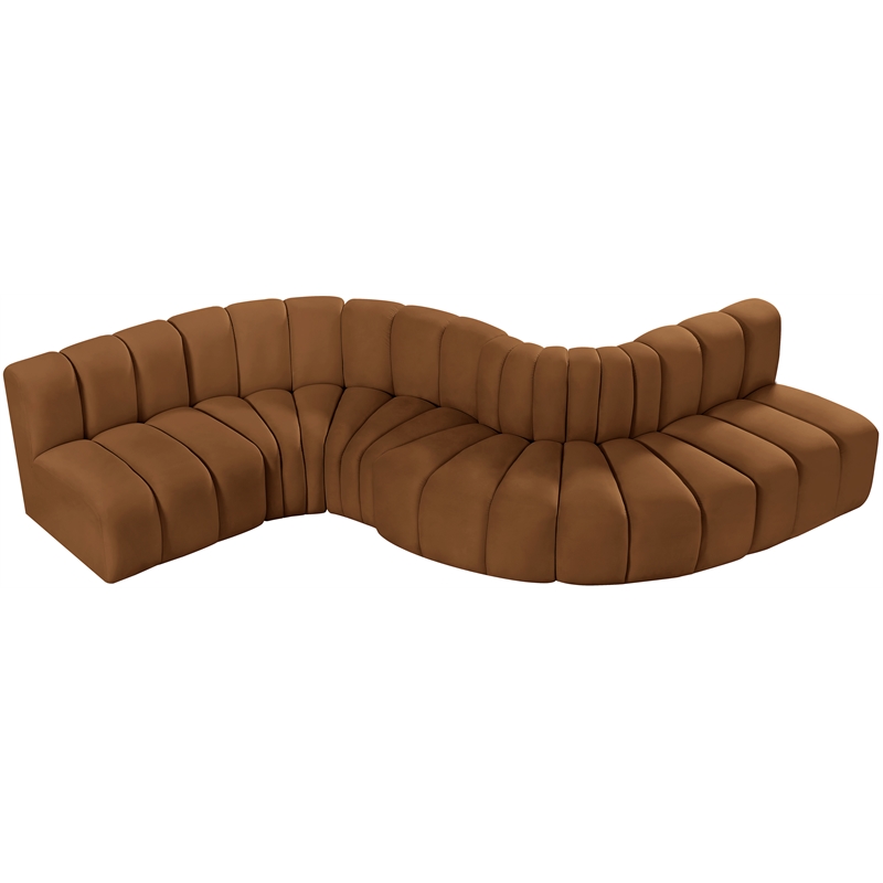 Bowery Hill Contemporary Soft Saddle Velvet Modular Sectional