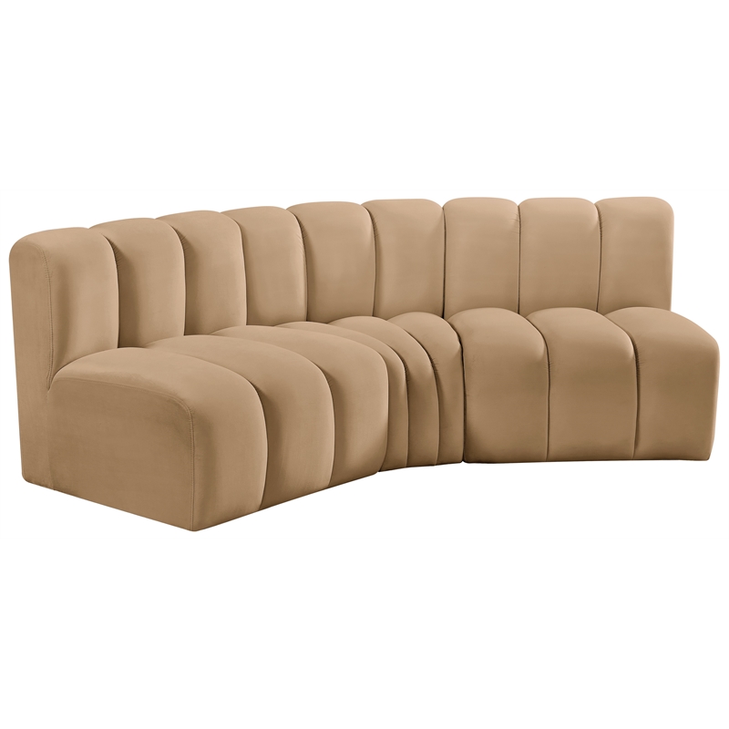 Bowery Hill Contemporary Soft Camel Velvet Modular Sectional