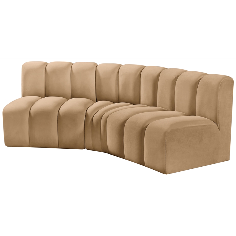 Bowery Hill Contemporary Soft Camel Velvet Modular Sectional