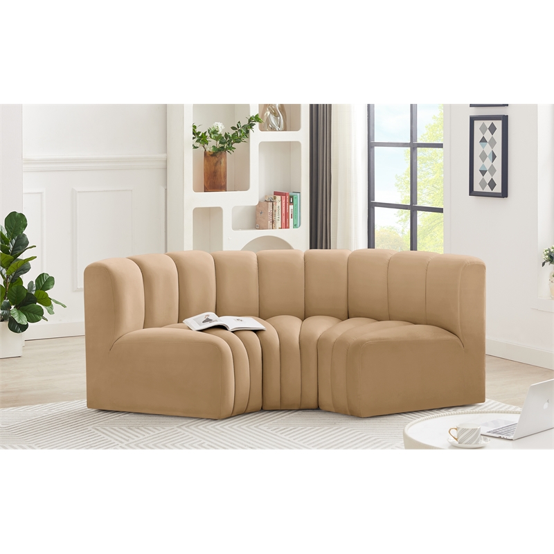 Bowery Hill Contemporary Soft Camel Velvet Modular Sectional