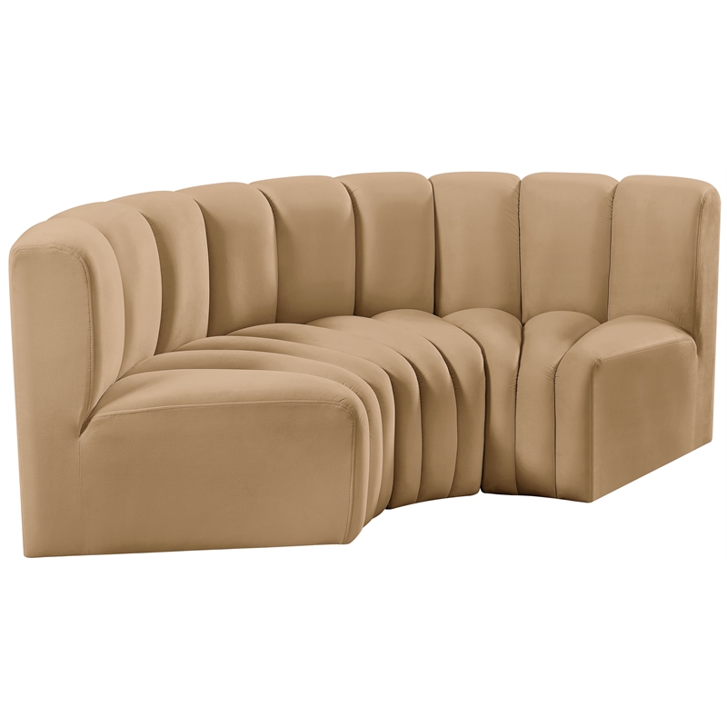 Bowery Hill Contemporary Soft Camel Velvet Modular Sectional
