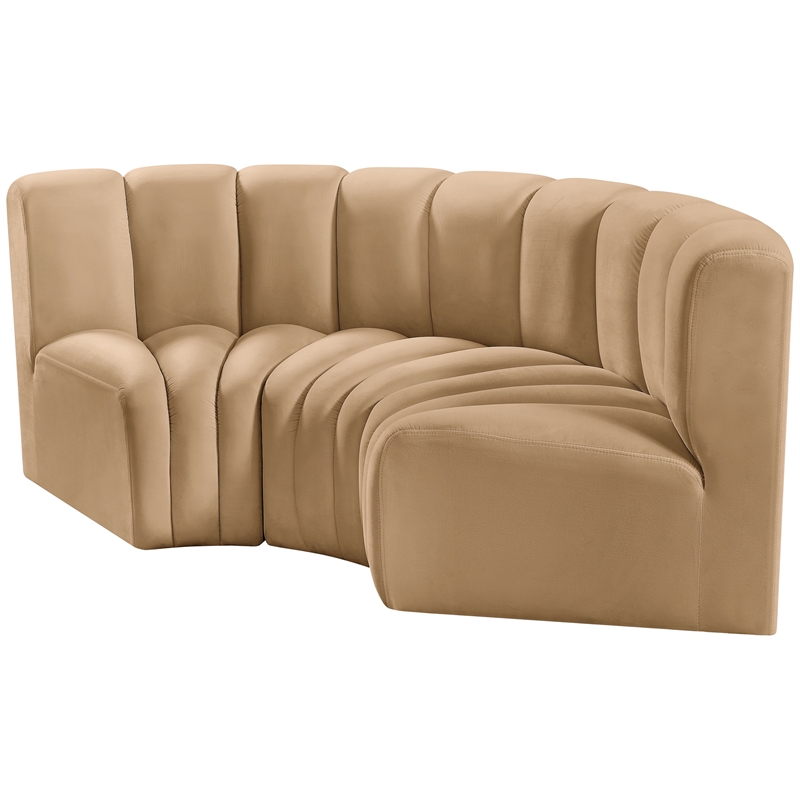 Bowery Hill Contemporary Soft Camel Velvet Modular Sectional