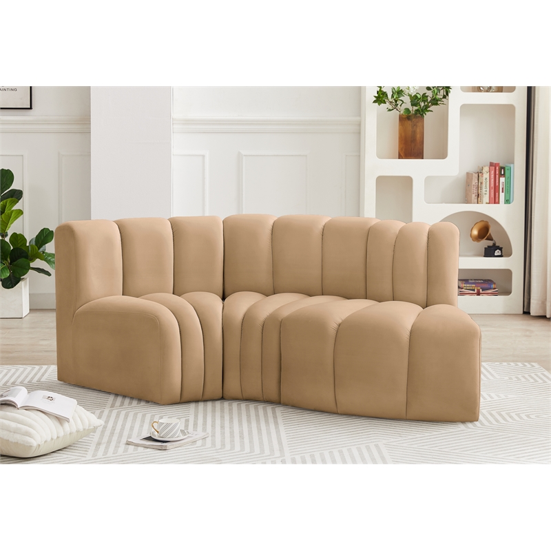 Bowery Hill Contemporary Soft Camel Velvet Modular Sectional