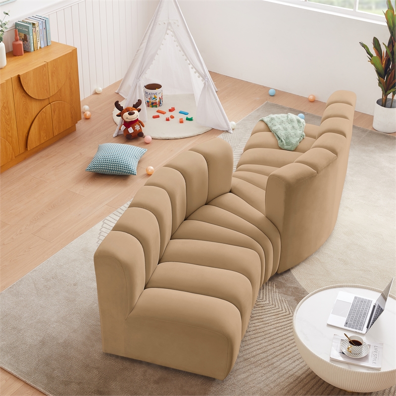 Bowery Hill Contemporary Soft Camel Velvet Modular Sectional