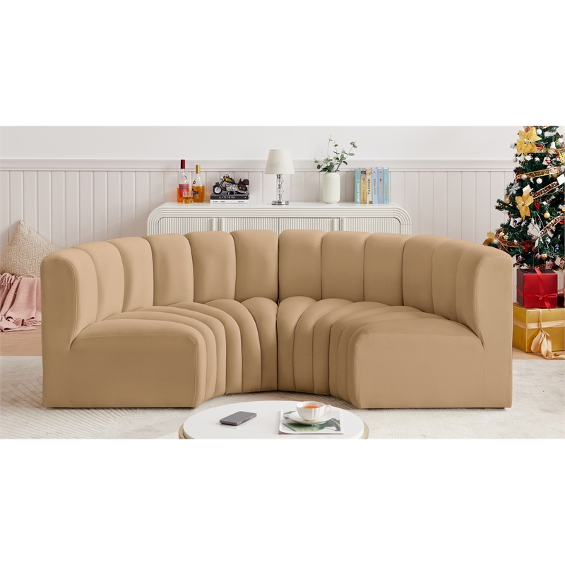 Bowery Hill Contemporary Soft Camel Velvet Modular Sectional