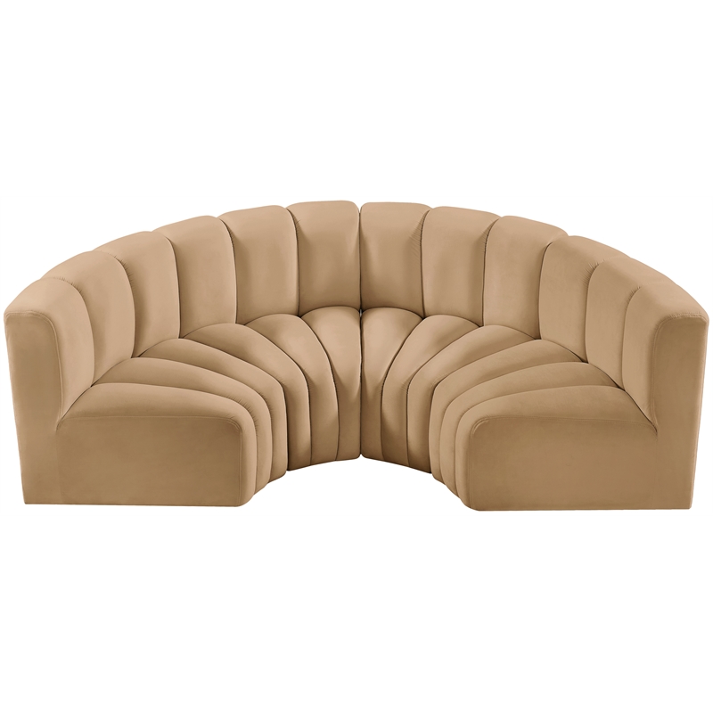 Bowery Hill Contemporary Soft Camel Velvet Modular Sectional