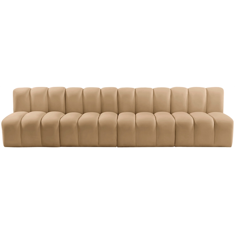 Bowery Hill Contemporary Soft Camel Velvet Modular Sectional