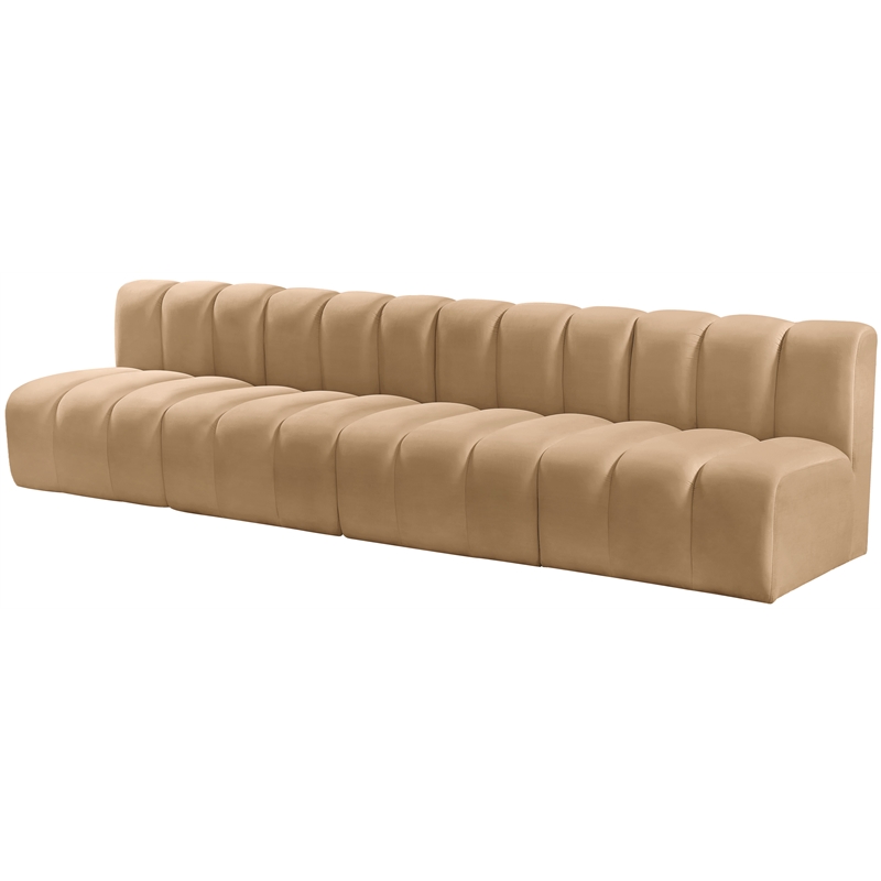 Bowery Hill Contemporary Soft Camel Velvet Modular Sectional