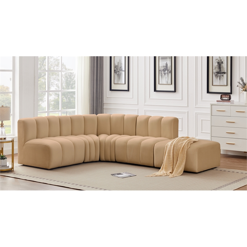 Bowery Hill Contemporary Soft Camel Velvet Modular Sectional