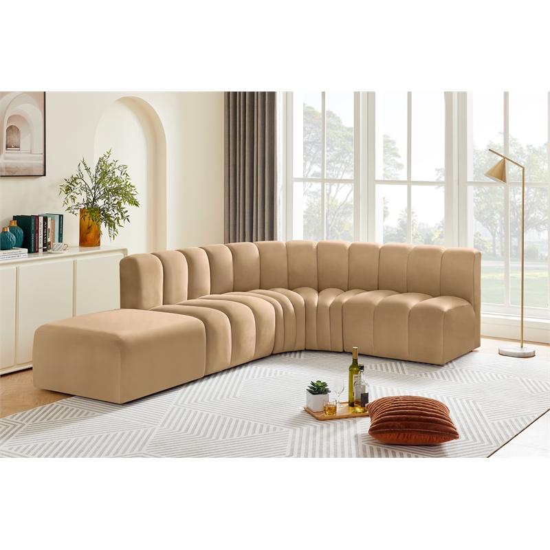 Bowery Hill Contemporary Soft Camel Velvet Modular Sectional