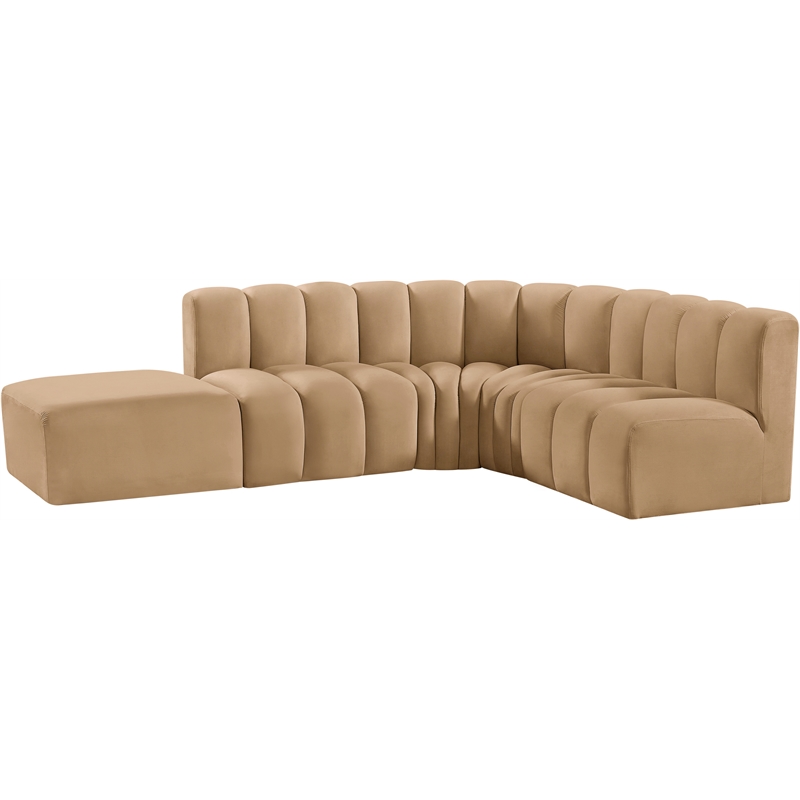 Bowery Hill Contemporary Soft Camel Velvet Modular Sectional