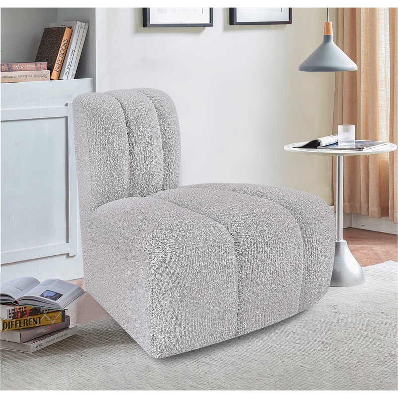 Bowery Hill Contemporary Rich Grey Boucle Fabric Reverse Corner