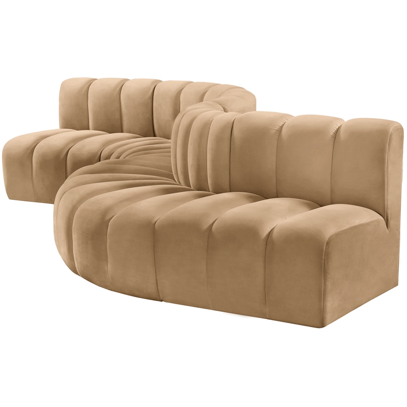 Bowery Hill Contemporary Soft Camel Velvet Modular Sectional