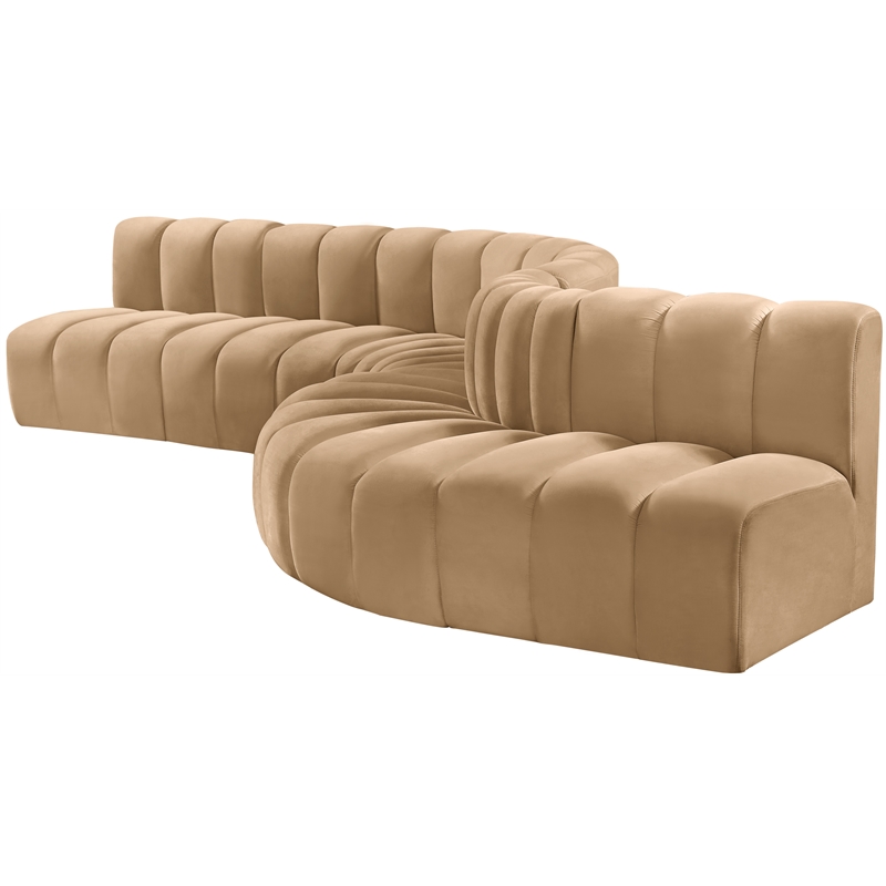 Bowery Hill Contemporary Soft Camel Velvet Modular Sectional