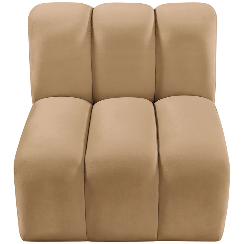 Bowery Hill Contemporary Deep Channel Tufted Soft Camel Velvet Straight Chair