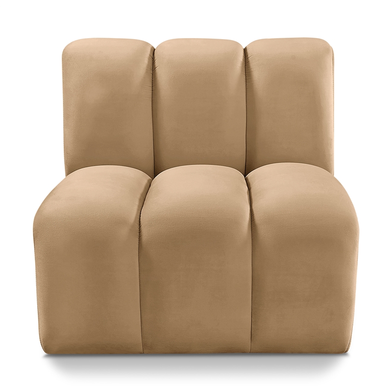 Bowery Hill Contemporary Deep Channel Tufted Soft Camel Velvet Straight Chair