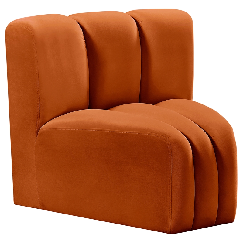 Bowery Hill Contemporary Deep Channel Tufted Soft Cognac Velvet Curved Corner