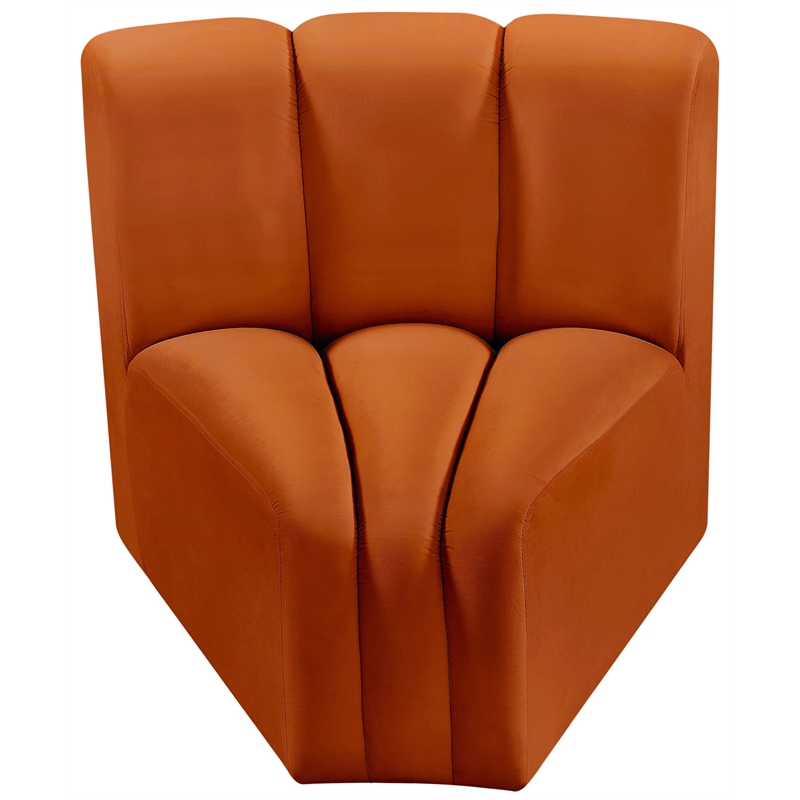Bowery Hill Contemporary Deep Channel Tufted Soft Cognac Velvet Curved Corner
