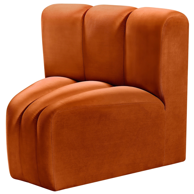 Bowery Hill Contemporary Deep Channel Tufted Soft Cognac Velvet Curved Corner
