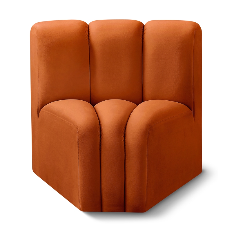 Bowery Hill Contemporary Deep Channel Tufted Soft Cognac Velvet Curved Corner