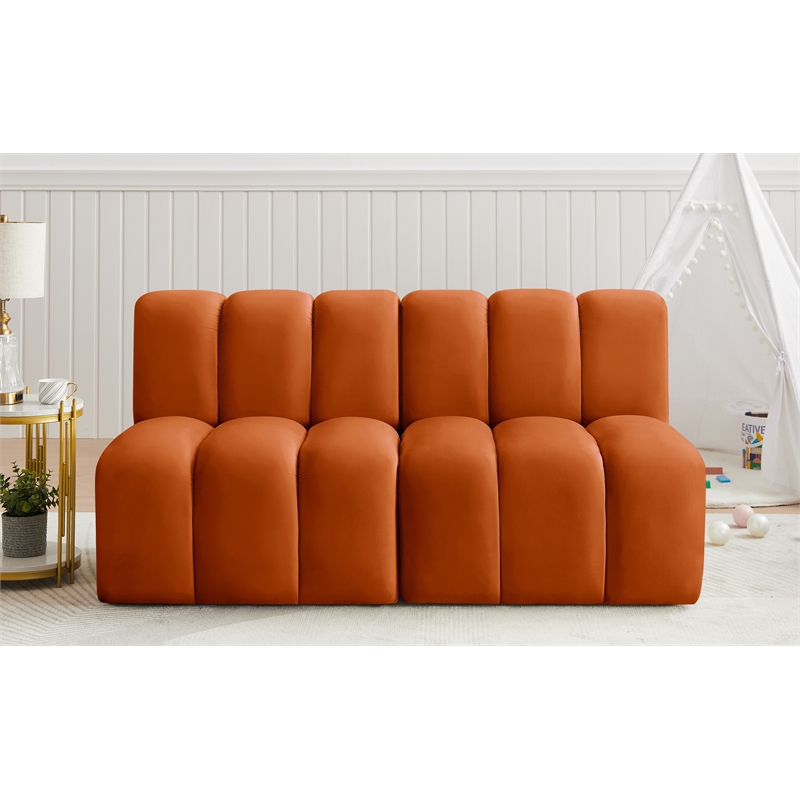 Bowery Hill Contemporary Soft Cognac Velvet Modular Sectional