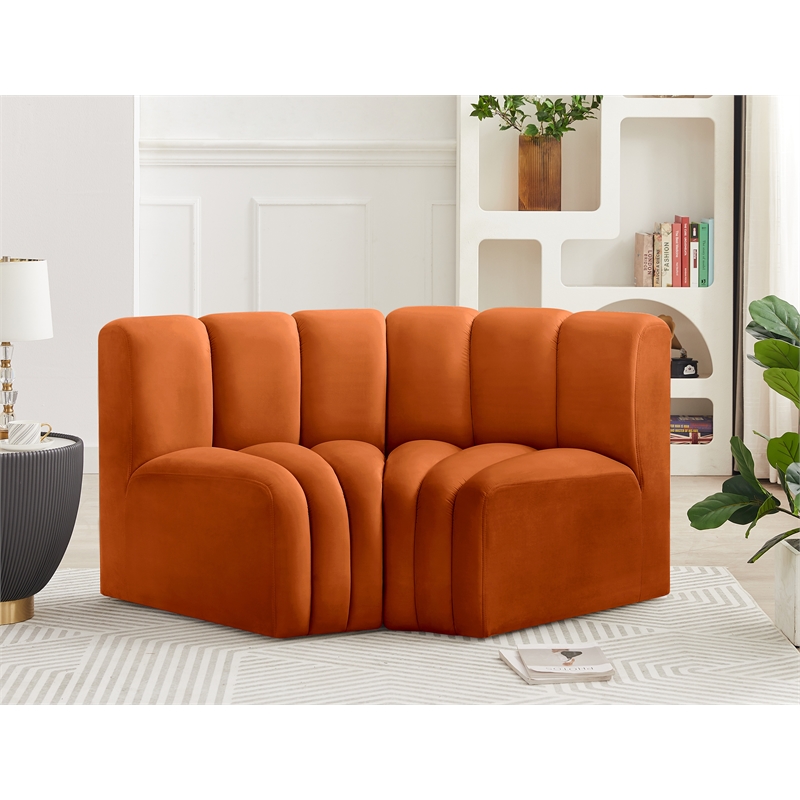 Bowery Hill Contemporary Soft Cognac Velvet Modular Sectional