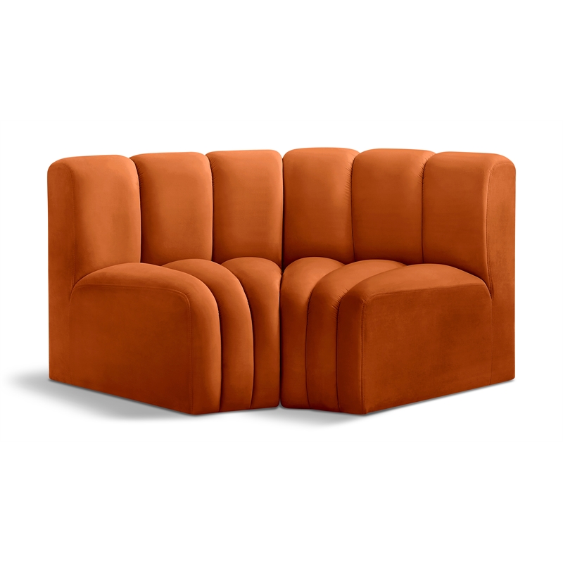 Bowery Hill Contemporary Soft Cognac Velvet Modular Sectional