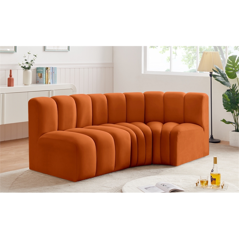 Bowery Hill Contemporary Soft Cognac Velvet Modular Sectional