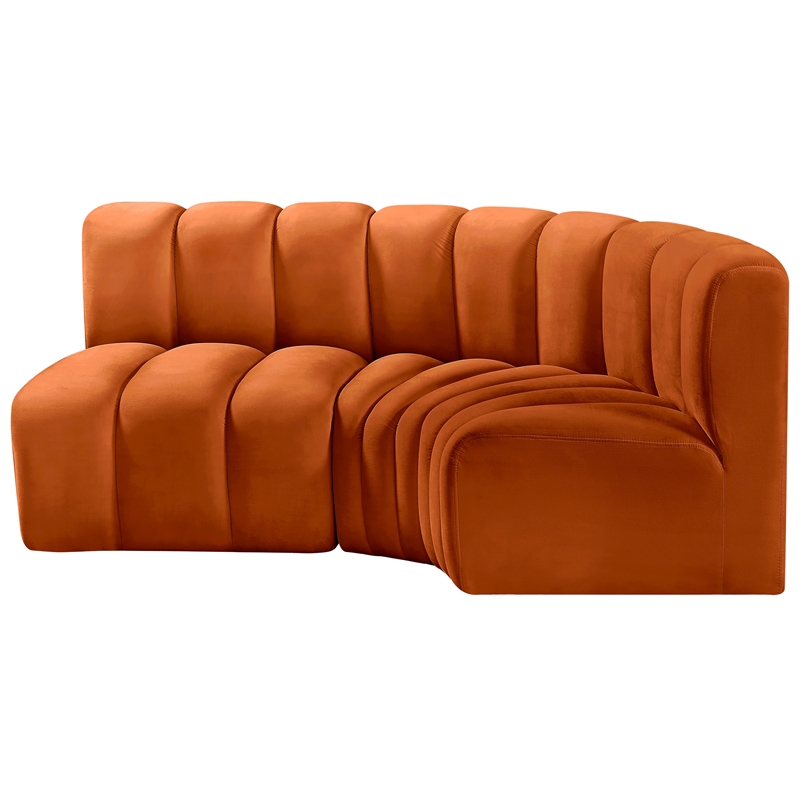 Bowery Hill Contemporary Soft Cognac Velvet Modular Sectional
