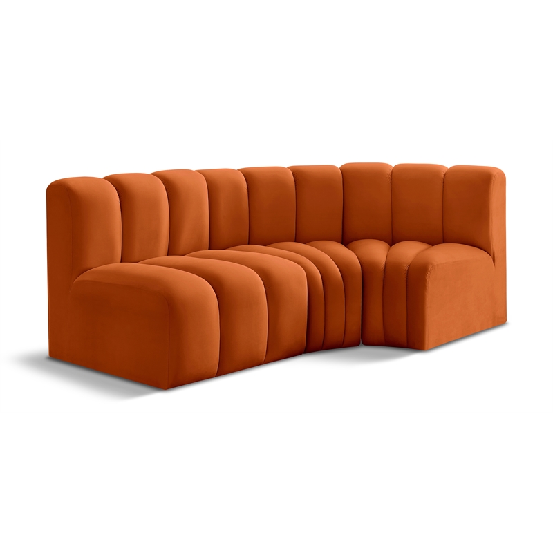 Bowery Hill Contemporary Soft Cognac Velvet Modular Sectional