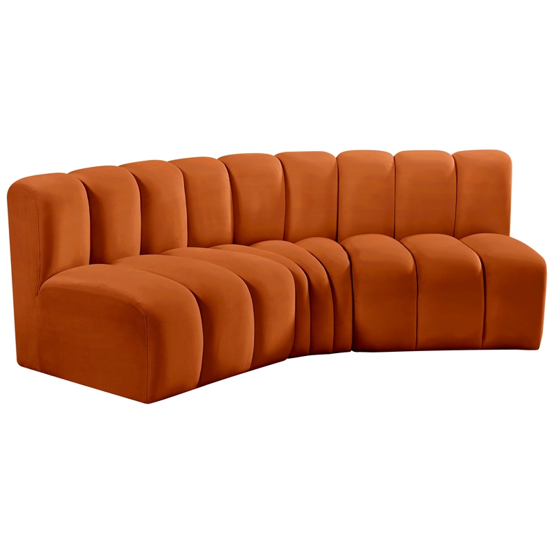 Bowery Hill Contemporary Soft Cognac Velvet Modular Sectional