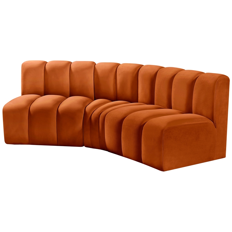 Bowery Hill Contemporary Soft Cognac Velvet Modular Sectional