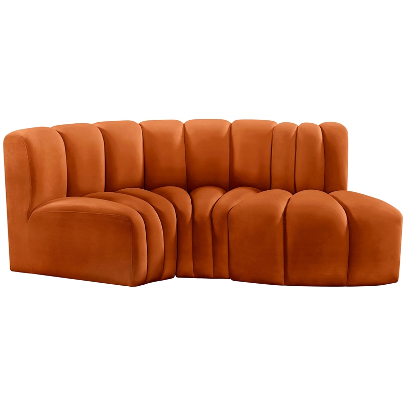 Bowery Hill Contemporary Soft Cognac Velvet Modular Sectional