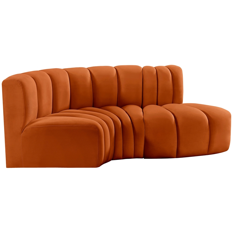 Bowery Hill Contemporary Soft Cognac Velvet Modular Sectional