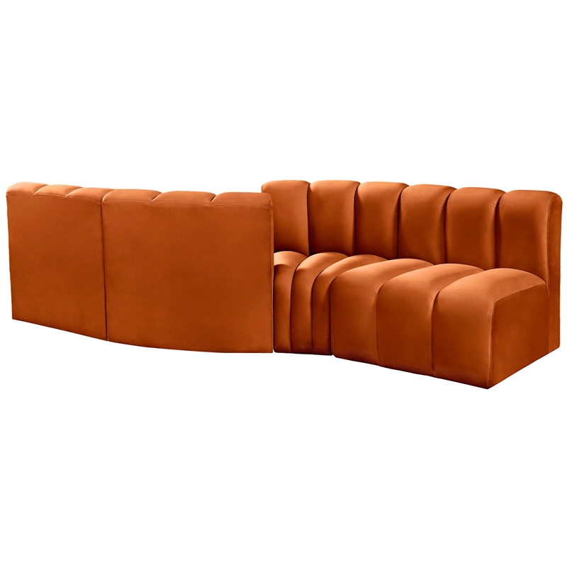 Bowery Hill Contemporary Soft Cognac Velvet Modular Sectional